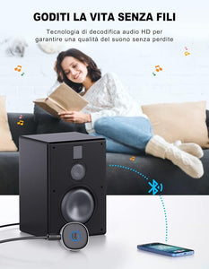 Mohard Ricevitore Bluetooth 5.3, Mini Aux Bluetooth Auto per Stereo/Cuffie Cablate/Altoparlante, Adattatore Bluetooth Auto Jack 3.5 mm, Chiamate in Vivavoce, 16 Ore di Riproduzione, Connessione Doppia