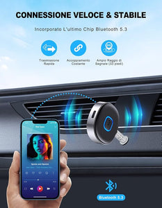 Mohard Ricevitore Bluetooth 5.3, Mini Aux Bluetooth Auto per Stereo/Cuffie Cablate/Altoparlante, Adattatore Bluetooth Auto Jack 3.5 mm, Chiamate in Vivavoce, 16 Ore di Riproduzione, Connessione Doppia