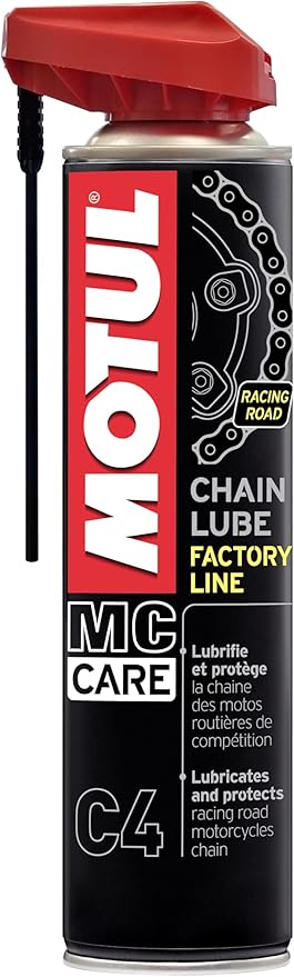 Motul - Lubrificante per Catene di Moto da Corsa - Aerosol Bianco - velocità e Resistenza - Compatibile con O-Ring, X-Ring, Z-Ring - MC Care Chain Lube Factory Line C4-400 ml