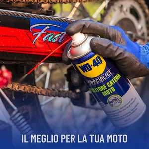 WD-40 - Specialist - Pulitore Catena Moto - Asciugatura rapida, Non lascia residui - Pulisce, previene l'usura - Per catene, forcelloni e trasmissioni - Compatibile con O, X e Z ring - Spray 400ml