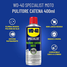 WD-40 - Specialist - Pulitore Catena Moto - Asciugatura rapida, Non lascia residui - Pulisce, previene l'usura - Per catene, forcelloni e trasmissioni - Compatibile con O, X e Z ring - Spray 400ml