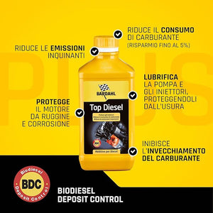 Bardahl - Additivo Top Diesel, Lubrifica la Pompa di Alta Pressione, Protegge Tutto il Sistema di Alimentazione, Riduce i Consumi di Carburante e le Emissioni Inquinanti, 1 Litro